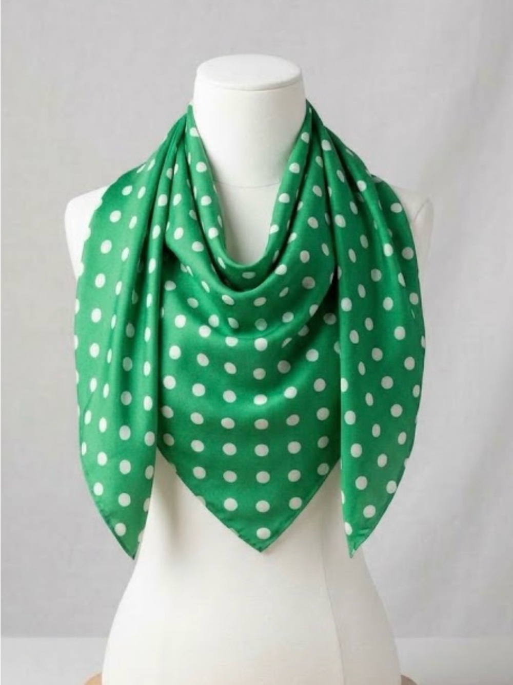 Green and White Polka Dot Rectangular Scarf